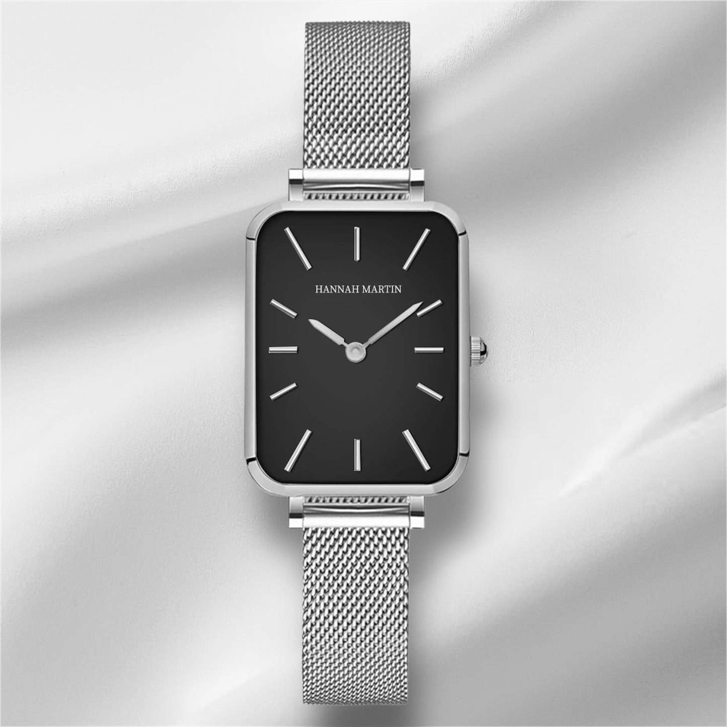 “Square Women’s Stainless Steel Mesh Strap Watch, Rose Gold, Japanese Movement, Fashion.”