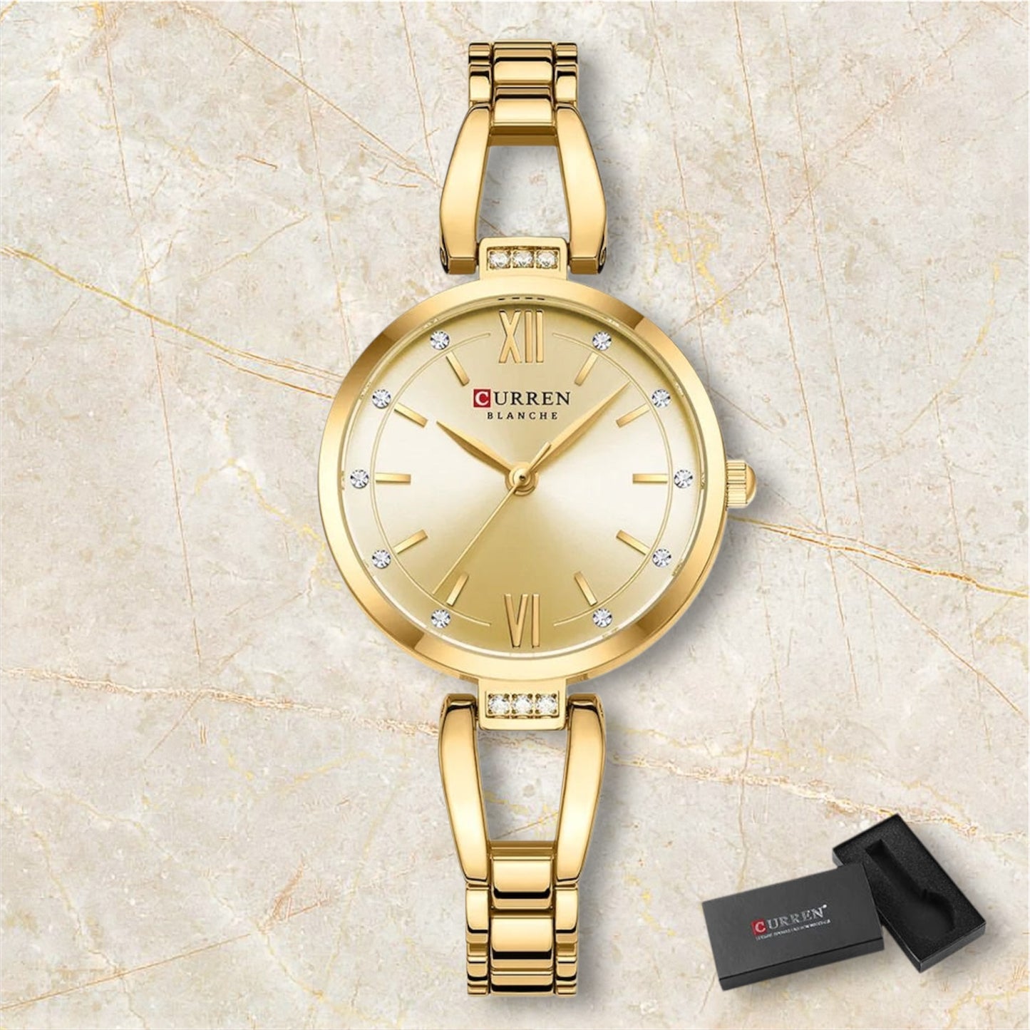 “Luxury Quartz Watch, Rhinestones, Stainless Steel Band, Fashionable Women’s Charming Wristwatch.”