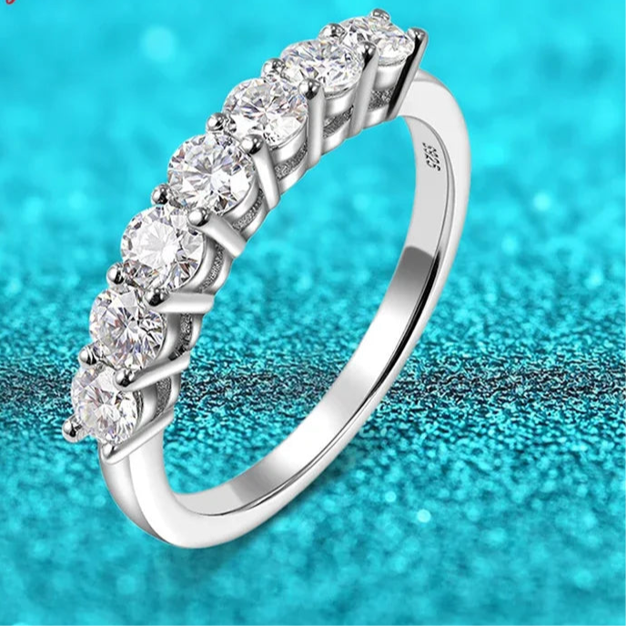 “0.7CT moissanite gemstone ring, 925 silver, stackable wedding band, white gold gift.”