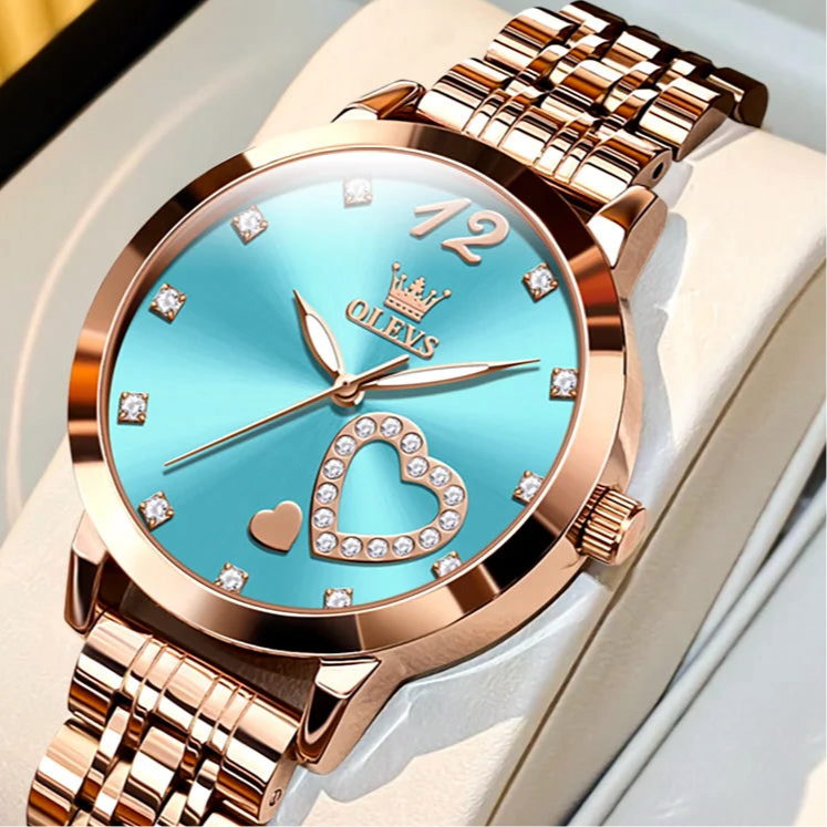 “Love Diamond Inlaid Steel Band Women’s Quartz Watch Elegant Fashion Timepiece.”