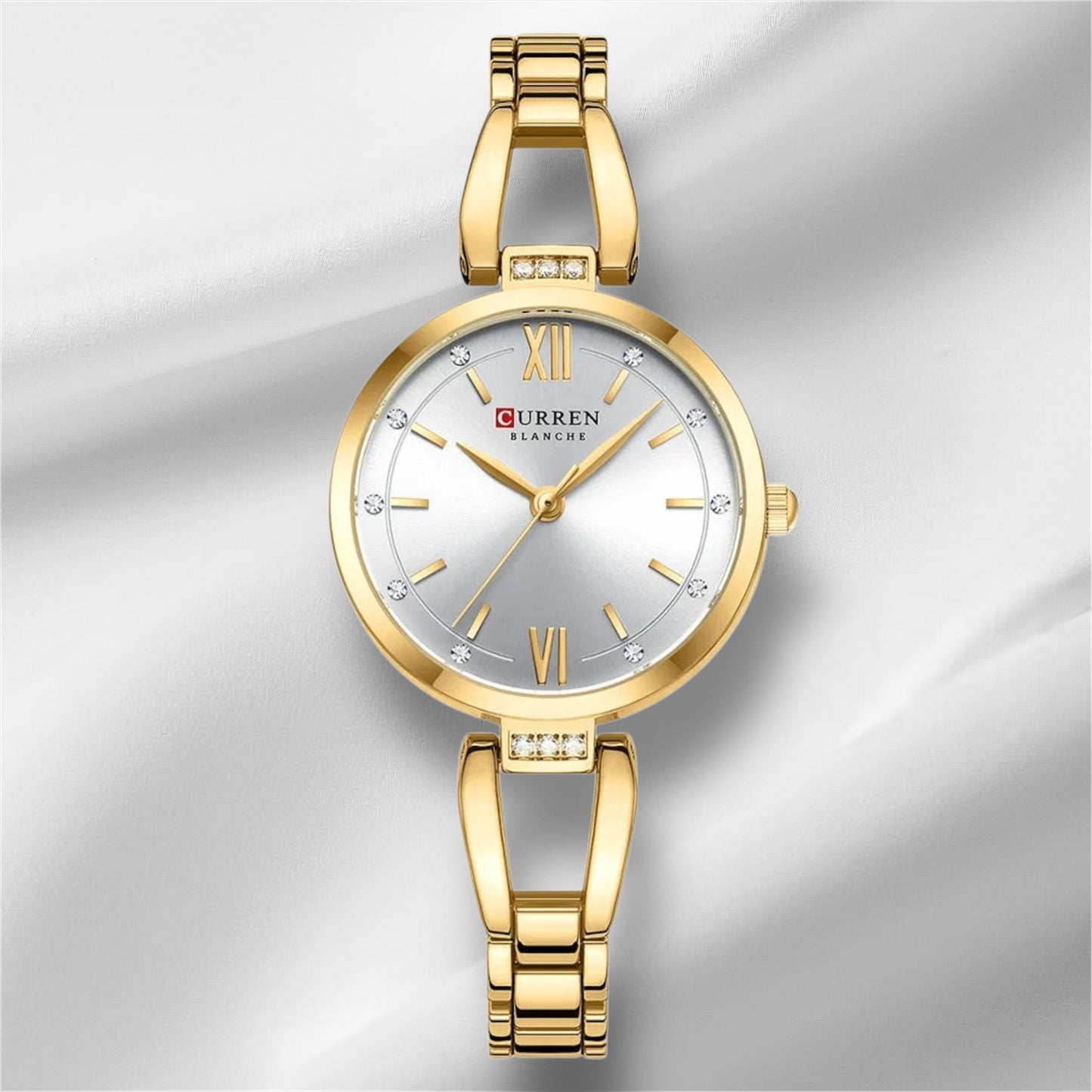 “Luxury Quartz Watch, Rhinestones, Stainless Steel Band, Fashionable Women’s Charming Wristwatch.”