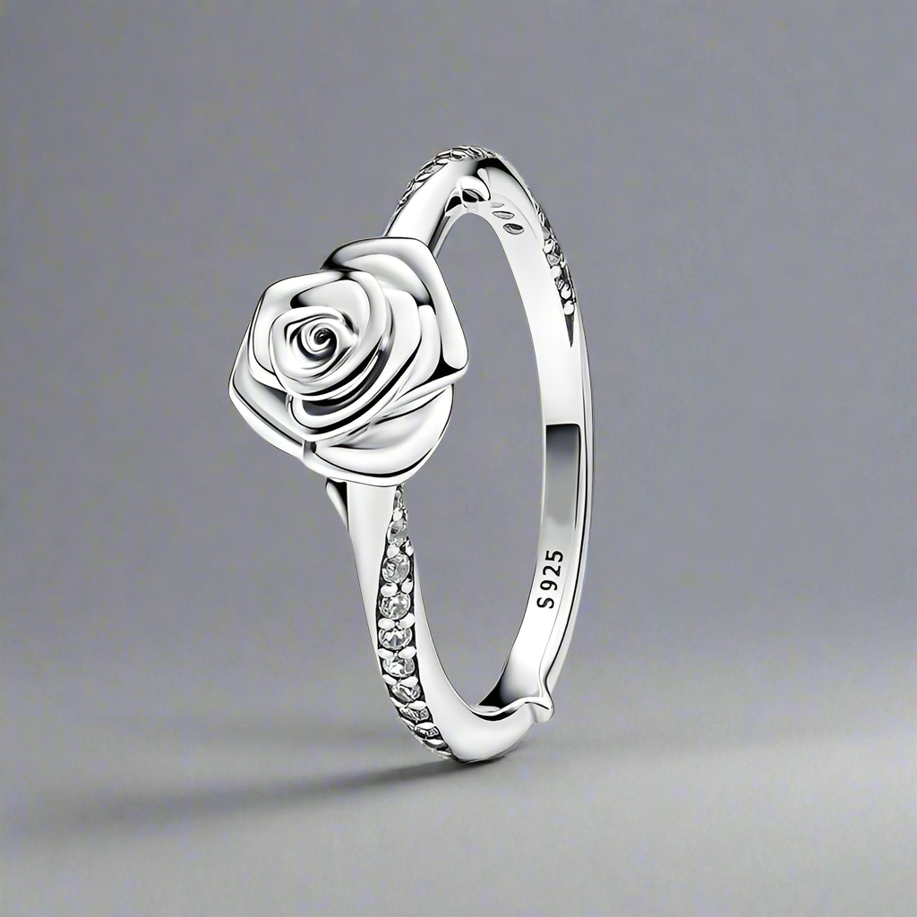 “925 sterling silver rose flower ring, exquisite design, perfect for weddings and parties.”