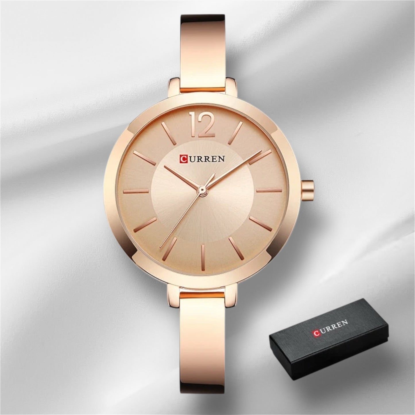 “Fashion Gold Women’s Watch, Stainless Steel, Ultra-Thin Quartz, Romantic Clock.”