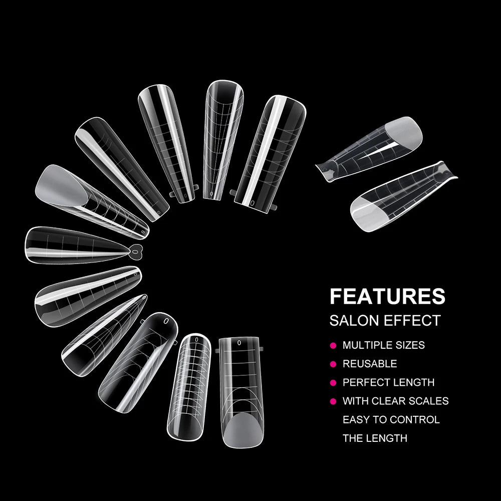 “145pcs Matte Nail Dual Forms, Clear Builder Molds for Poly Gel Extensions.”