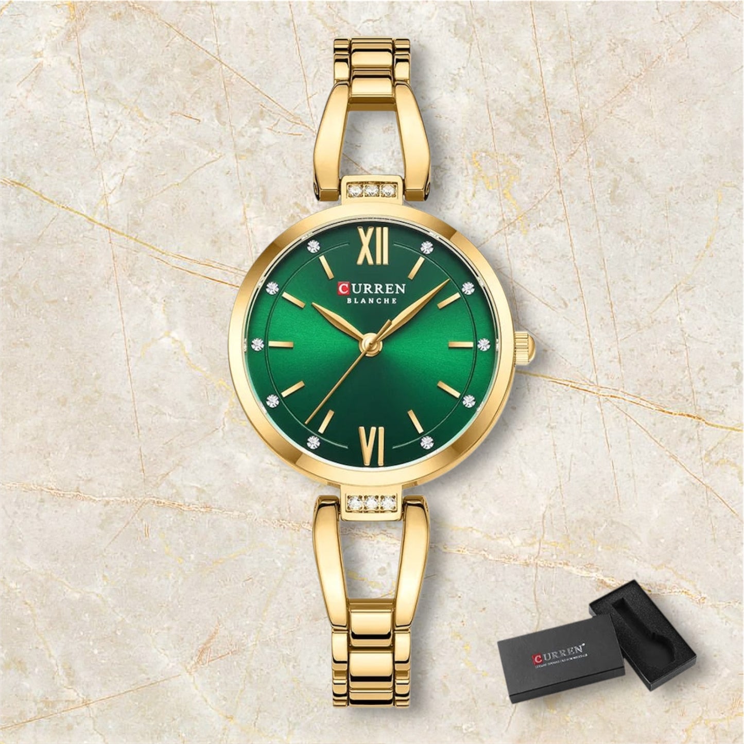 “Luxury Quartz Watch, Rhinestones, Stainless Steel Band, Fashionable Women’s Charming Wristwatch.”