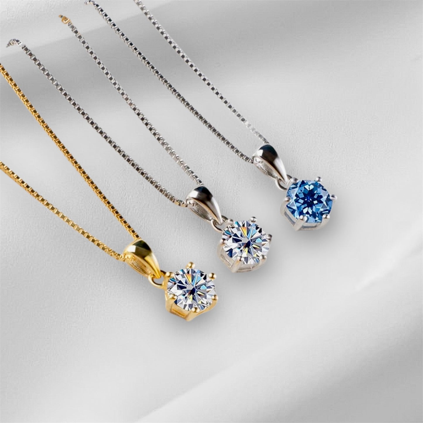 “1CT Real Moissanite Pendant Necklace, Royal Blue, Sterling Silver Wedding Jewelry.”