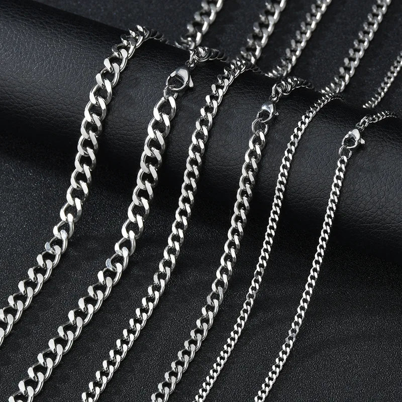 “3mm Men’s Cuban Chain Necklace - Simple Stainless Steel Titanium Jewelry.”