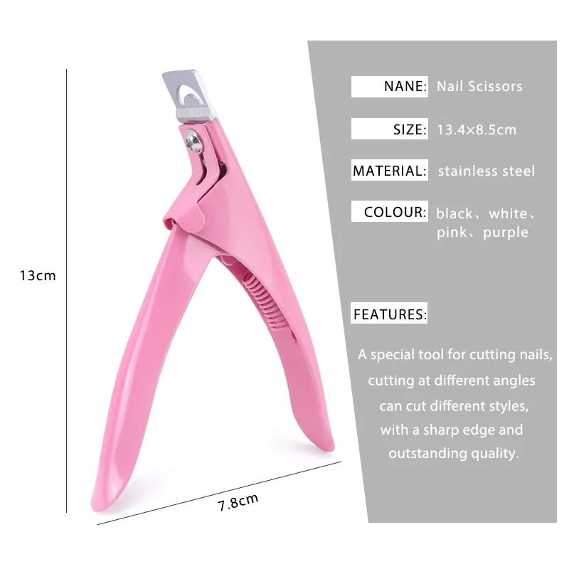 “Professional Stainless Steel Nail Cutter U-Type Acrylic Fake Nail Trimmer”