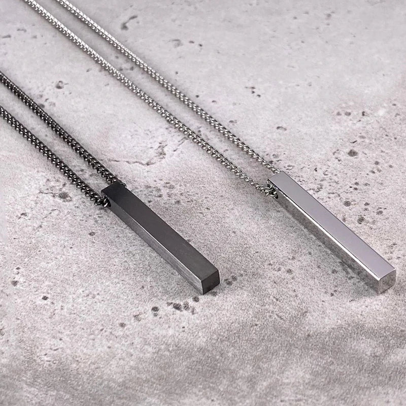 “Hot Classic Rectangle Pendant Necklace for Men - Black Stainless Steel Cuban Chain.”