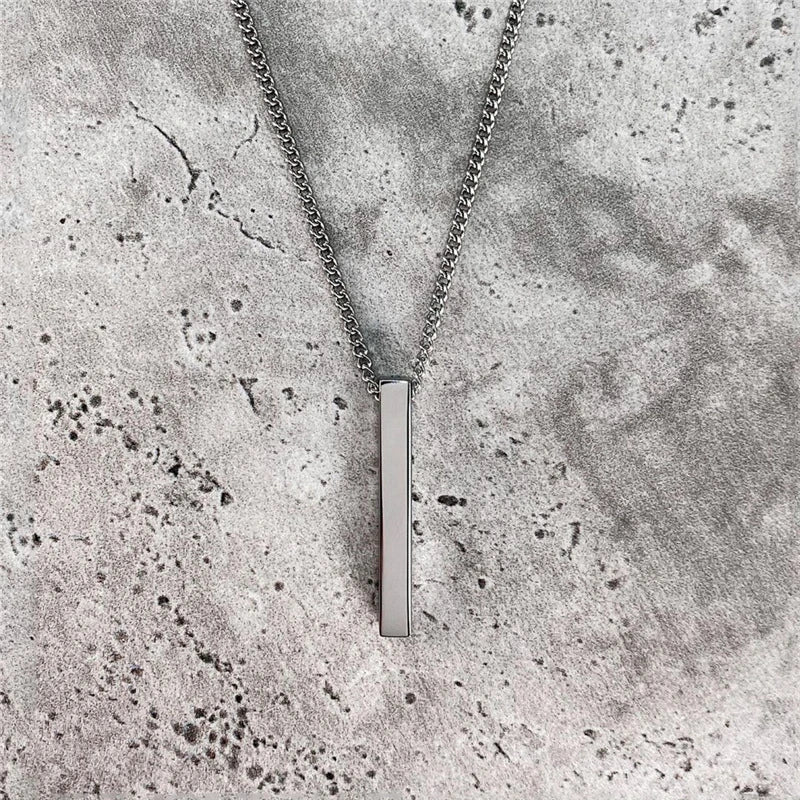 “Hot Classic Rectangle Pendant Necklace for Men - Black Stainless Steel Cuban Chain.”