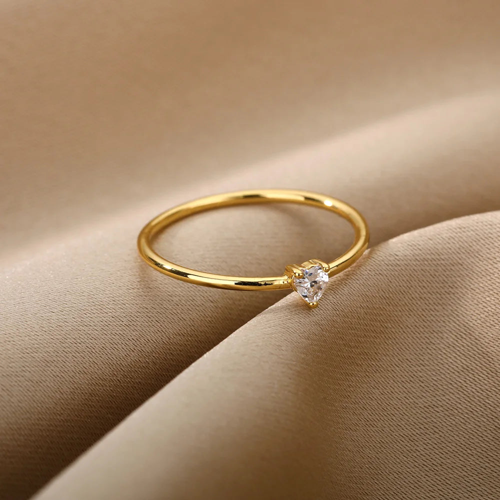 “Minimalist Zircon Heart Ring for Women, Stainless Steel, Dainty Valentine Gift, Free Shipping.”