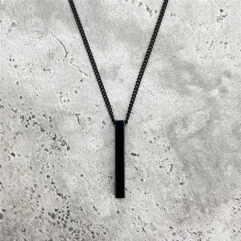 “Hot Classic Rectangle Pendant Necklace for Men - Black Stainless Steel Cuban Chain.”