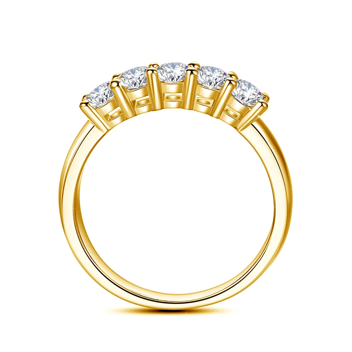 “Original 18K gold moissanite ring, 5 stones, stamped luxury engagement jewelry.”