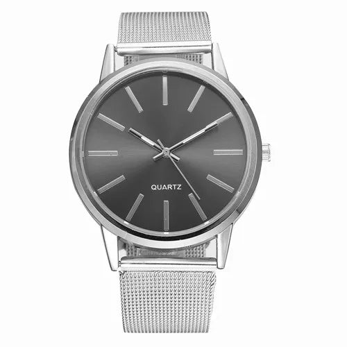“Luxury Women’s Quartz Watch, Minimalist Silver Design, Stylish Business Accessory.”