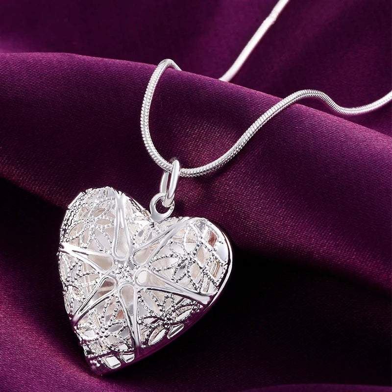“925 Sterling Silver Photo Frame Pendant Necklace - 18-24 Inch Snake Chain for Women.”