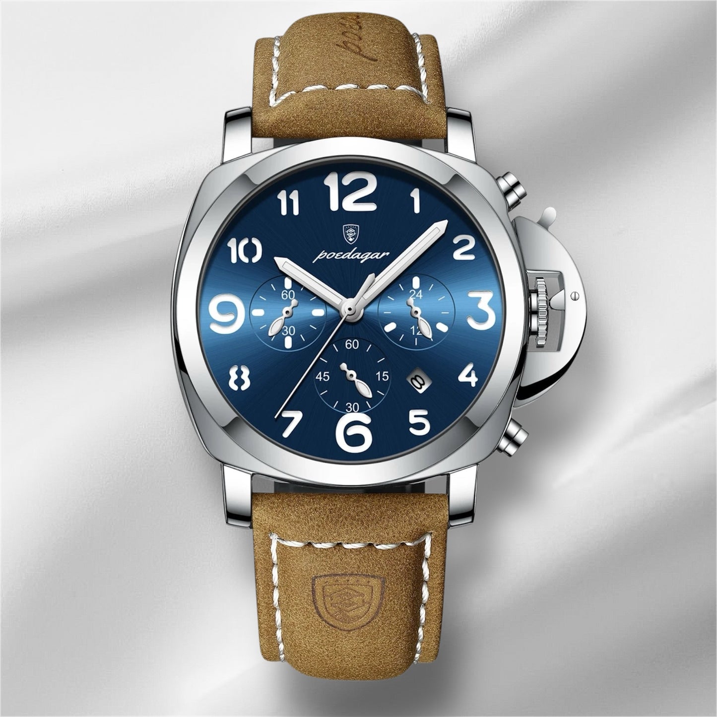 “Luxury military men’s watch, waterproof, luminous, leather strap, quartz, high quality.”