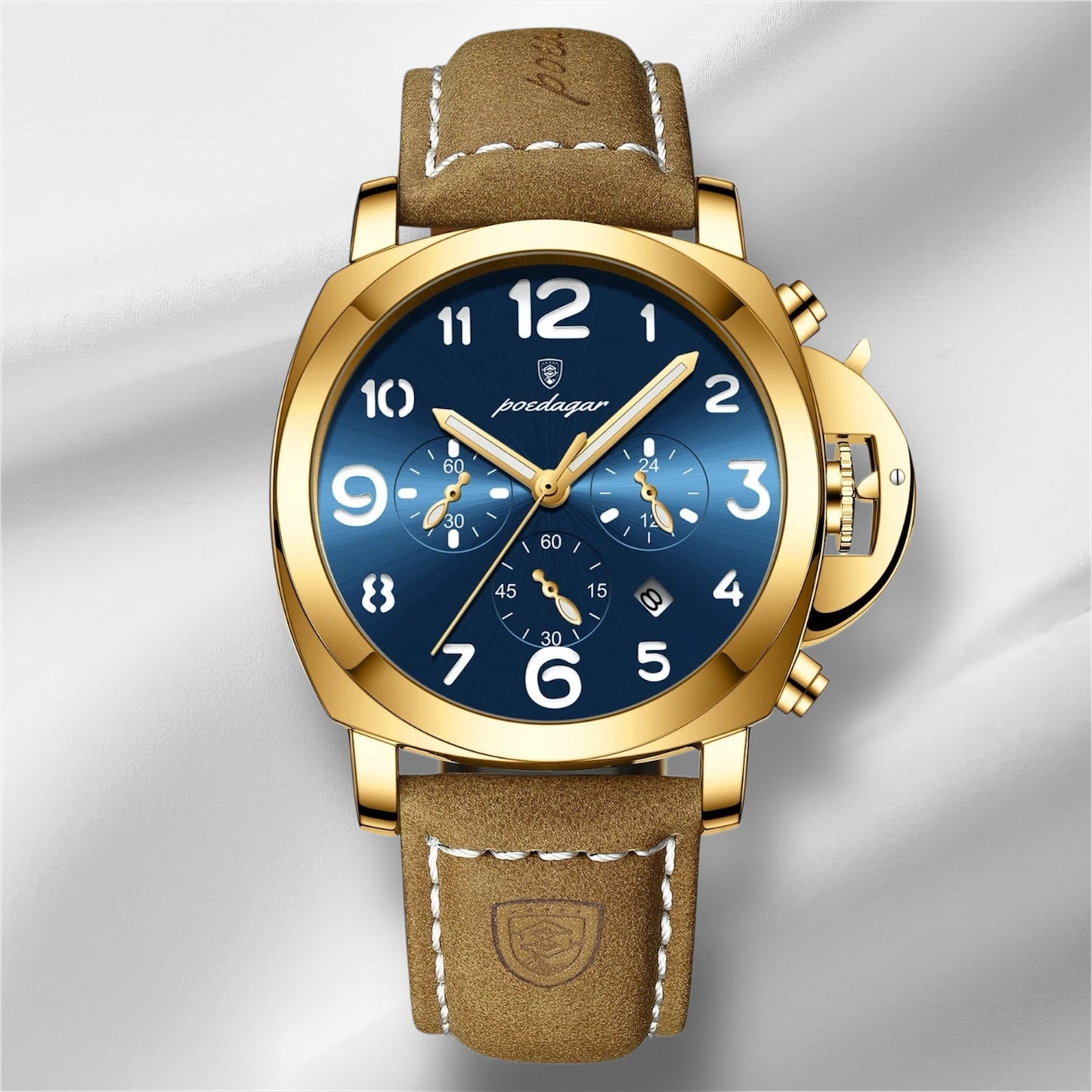 “Luxury military men’s watch, waterproof, luminous, leather strap, quartz, high quality.”