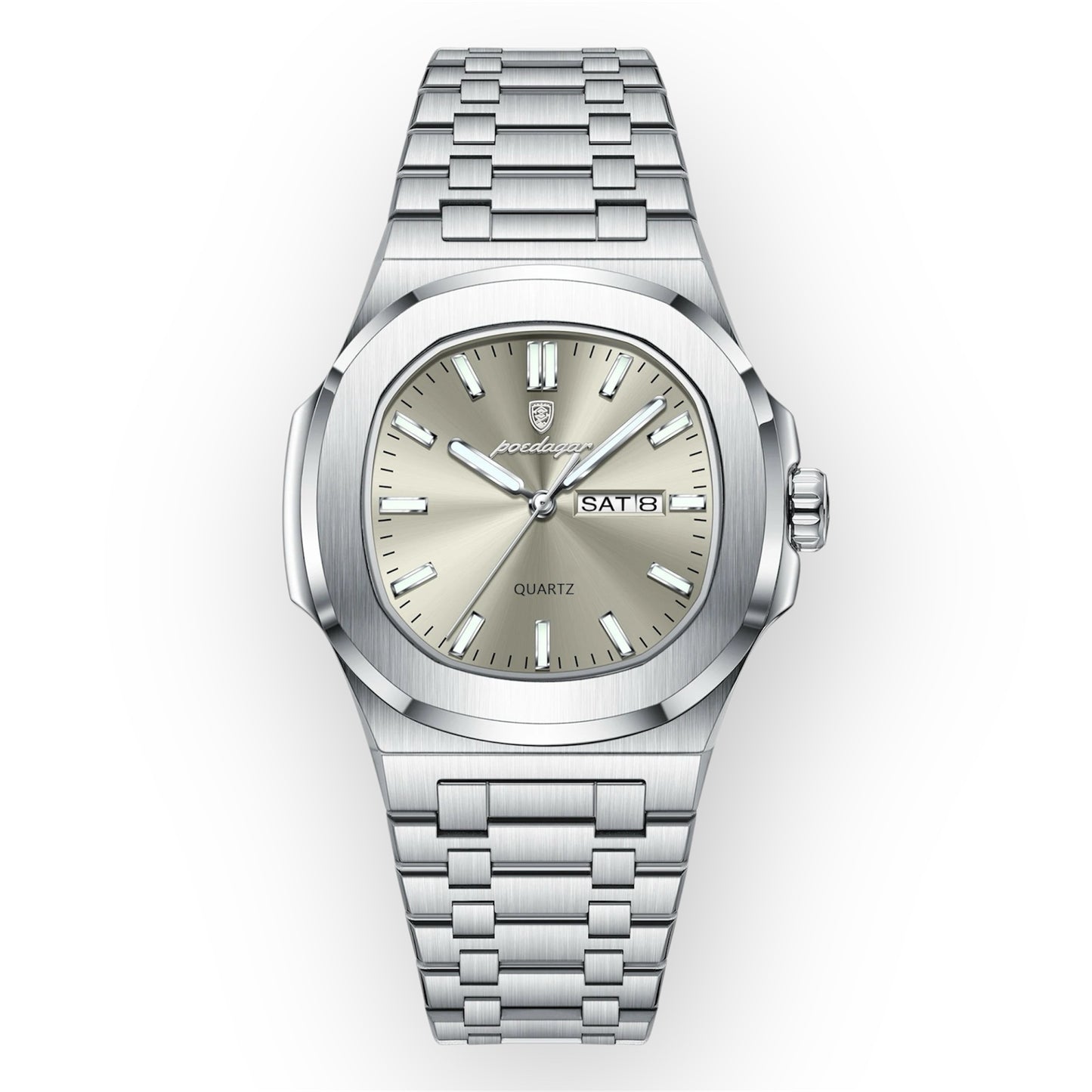“Luxury military square men’s watch, waterproof, luminous date/week, stainless steel quartz.”