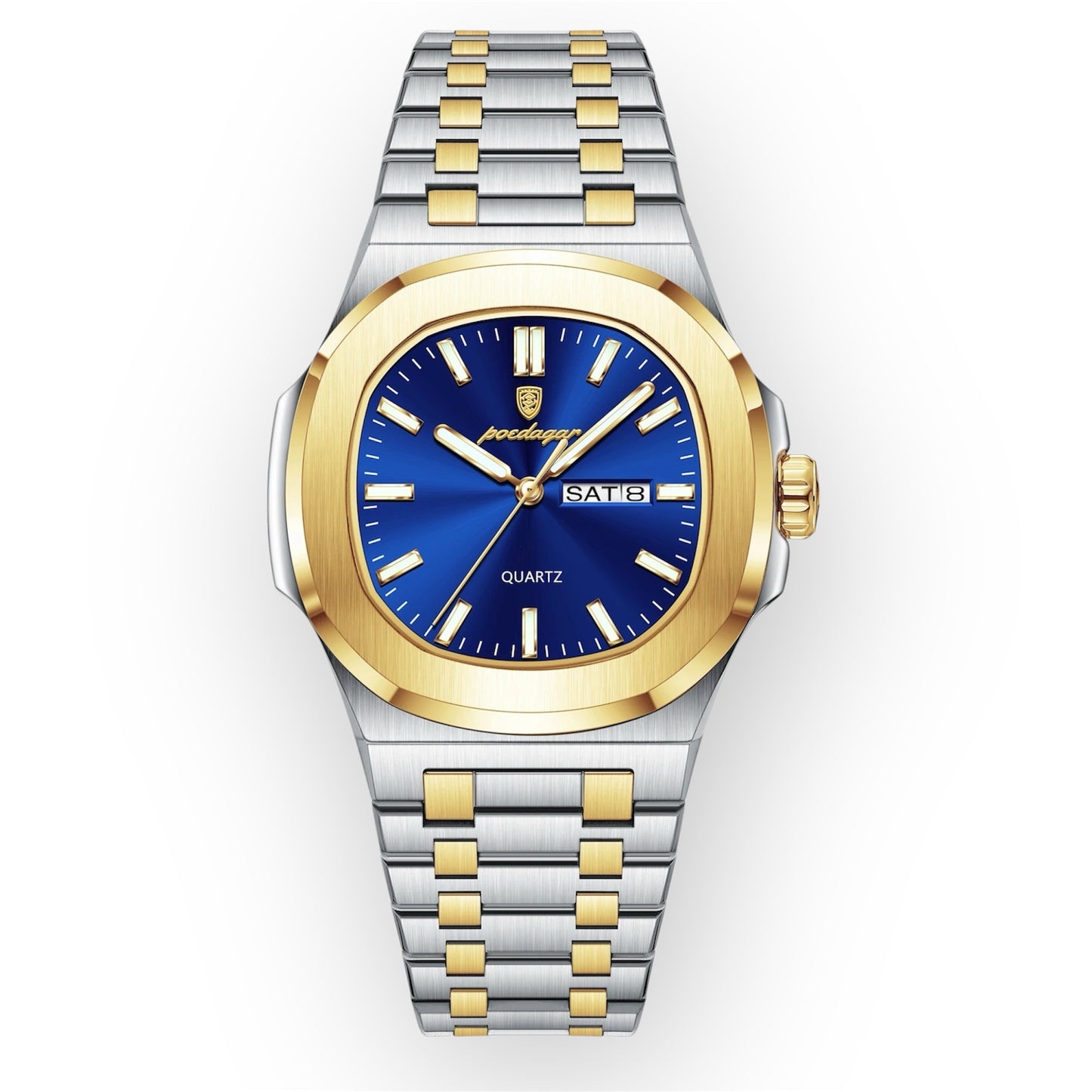 “Luxury military square men’s watch, waterproof, luminous date/week, stainless steel quartz.”