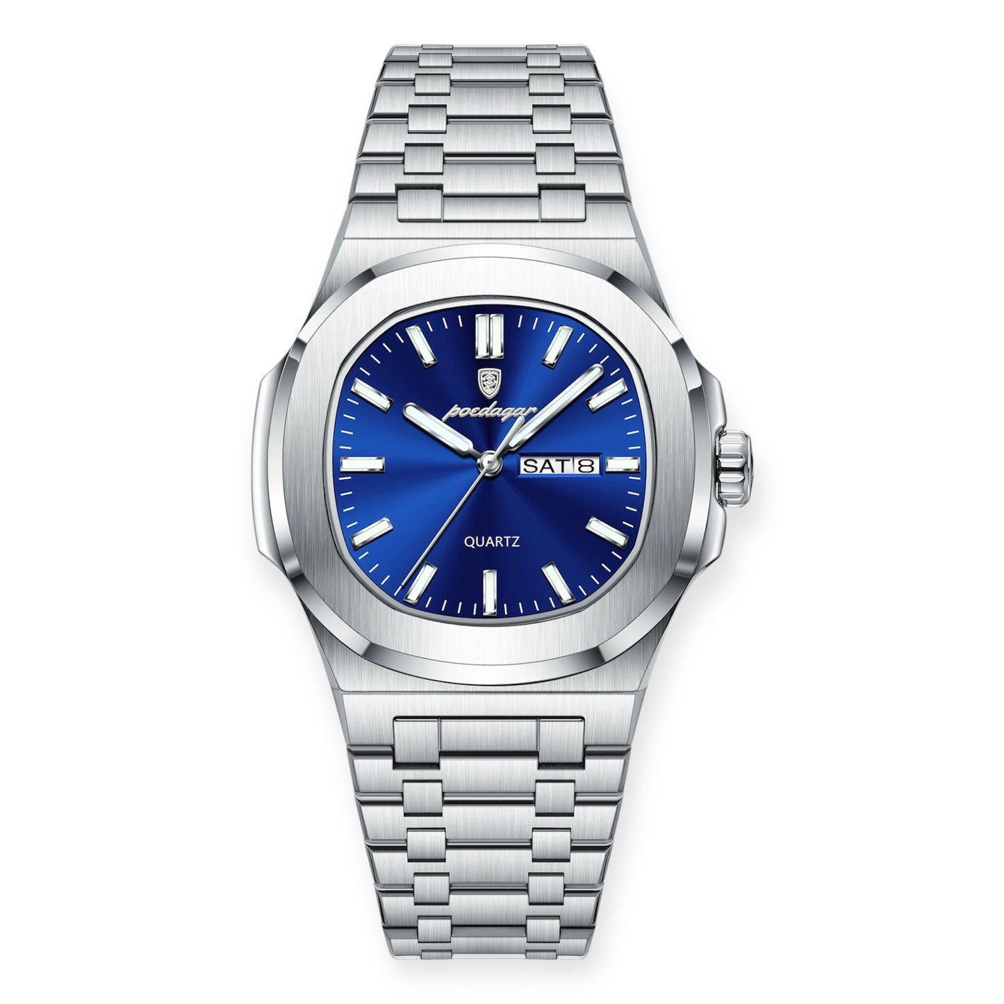 “Luxury military square men’s watch, waterproof, luminous date/week, stainless steel quartz.”