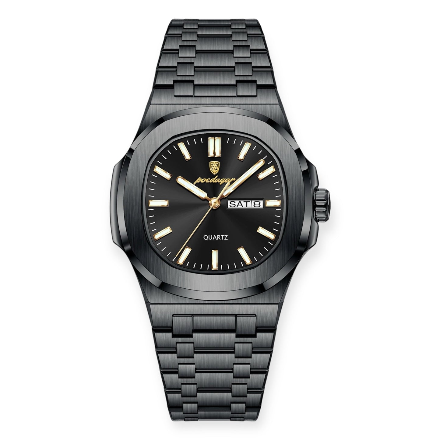 “Luxury military square men’s watch, waterproof, luminous date/week, stainless steel quartz.”