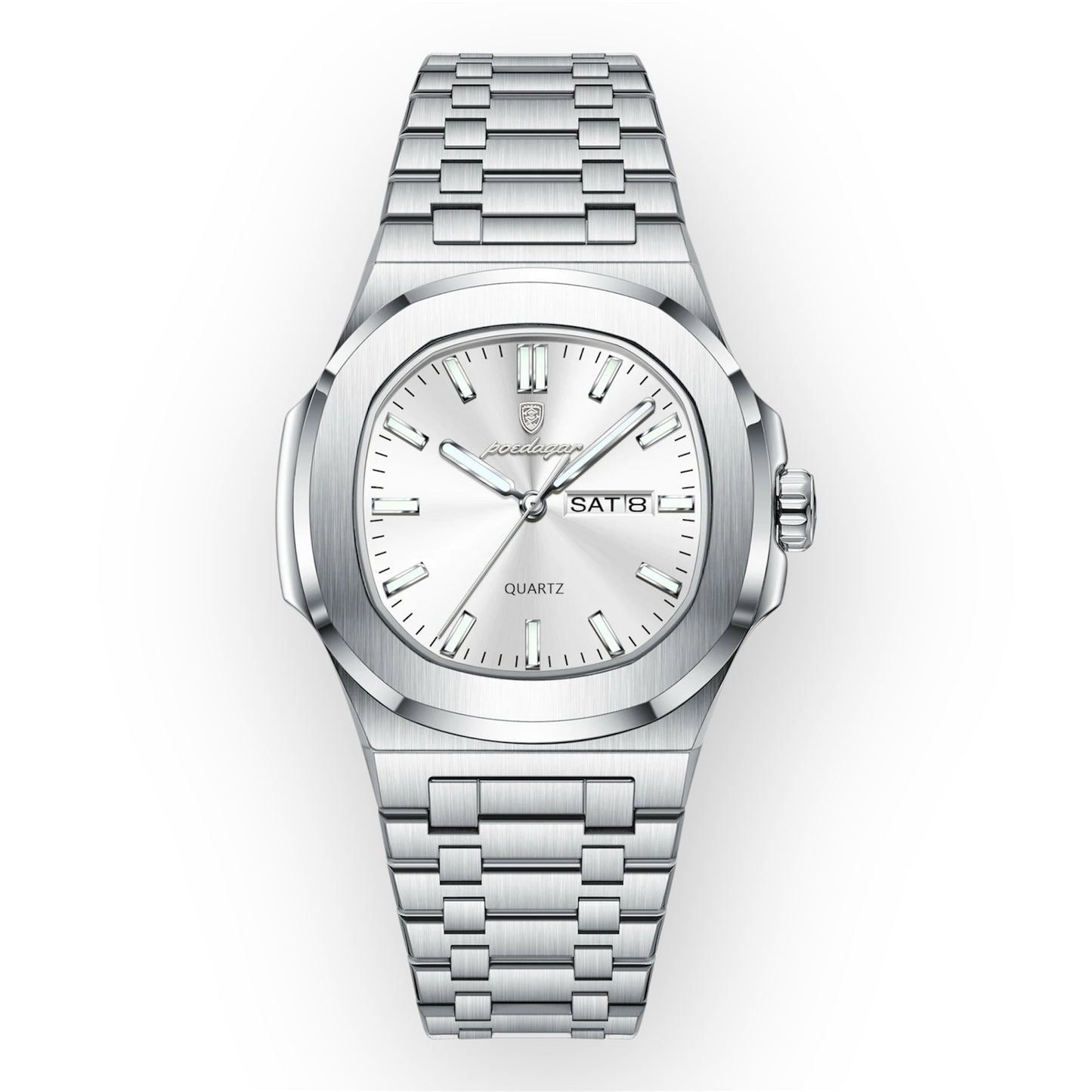 “Luxury military square men’s watch, waterproof, luminous date/week, stainless steel quartz.”