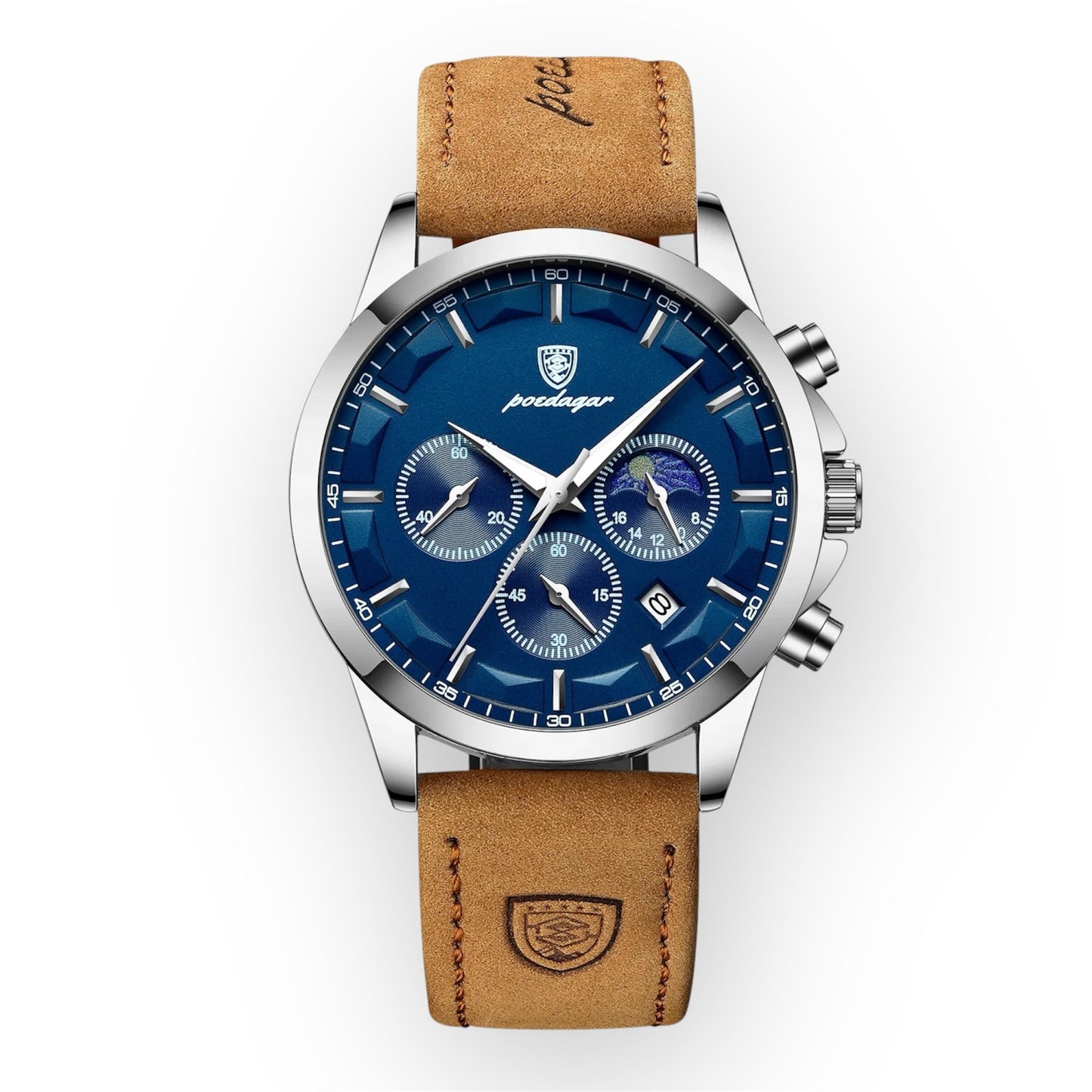 “Men’s Luxury Sports Watch: Waterproof Chronograph, Luminous Display, Business Leather Design.”