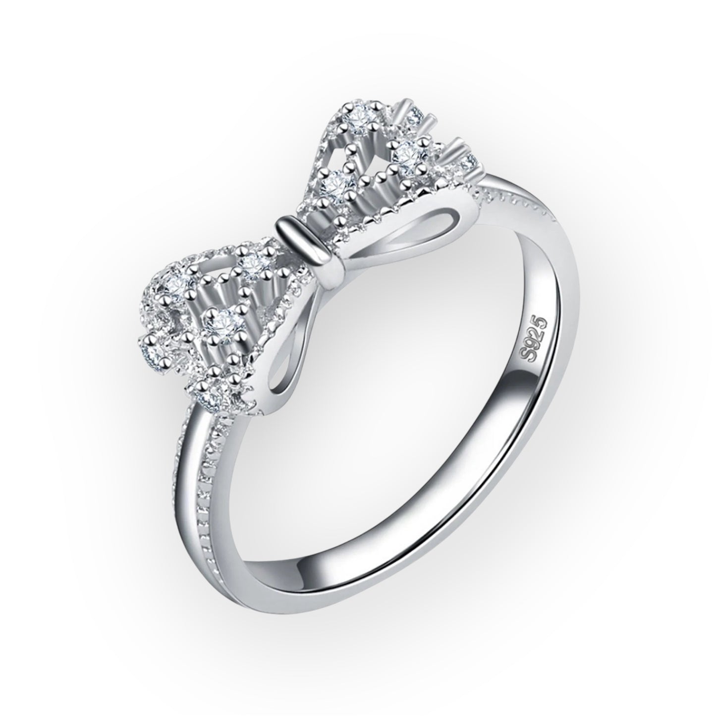 “925 Sterling Silver Bowknot Ring with Cubic Zirconia, Trendy Wedding Jewelry.”