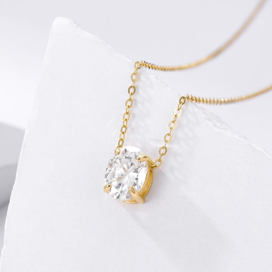 “Rose gold moissanite necklace, sparkling D color, 925 sterling silver pendant.”