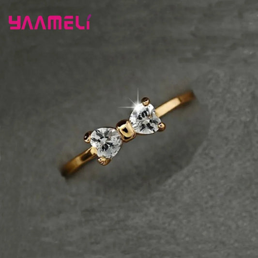 “Luxury Austria Crystal 925 Silver Gold Bow Ring Women Wedding Engagement Jewelry.”
