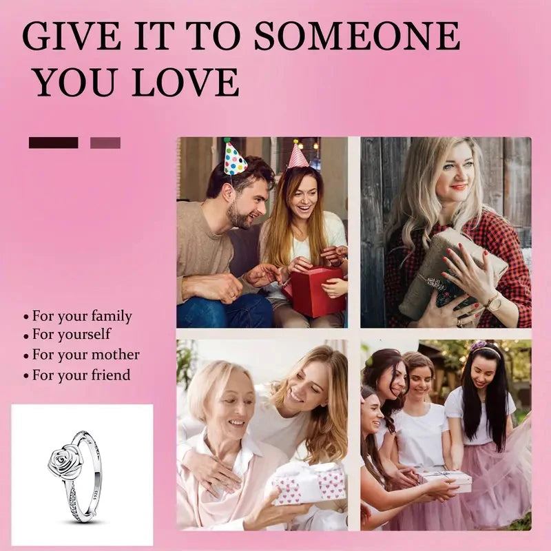 “925 sterling silver rose flower ring, exquisite design, perfect for weddings and parties.”