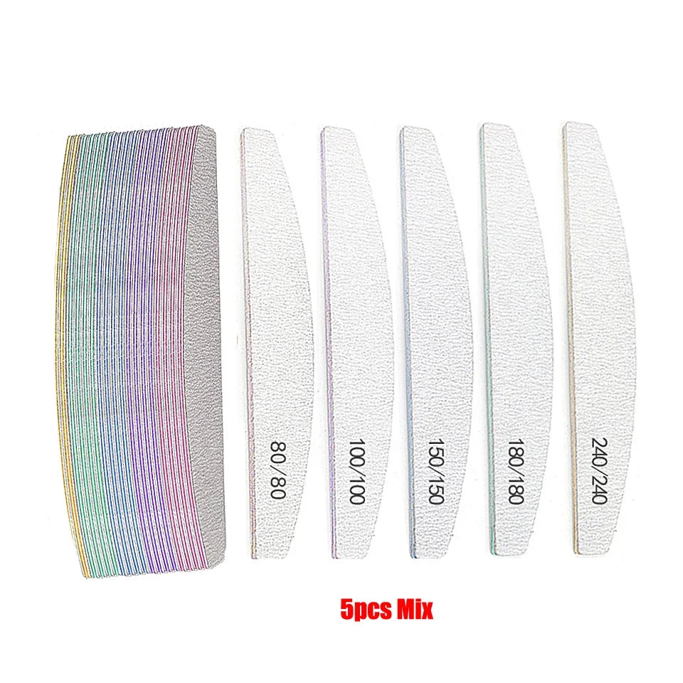 “5Pcs Professional Nail File Set, Mixed Grit for Shaping, Buffing, and Cuticle Care”
