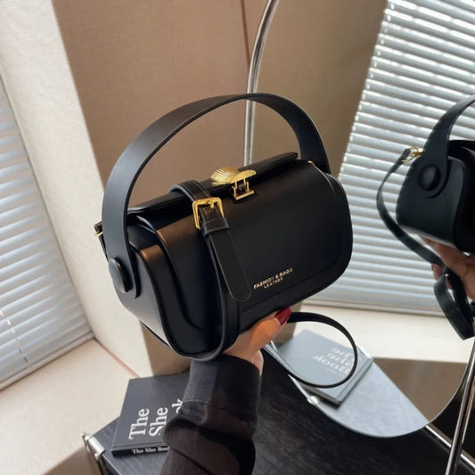 “Classic Black Shoulder Bag Women’s Retro Crossbody Large Capacity Textured Leather Handbag”