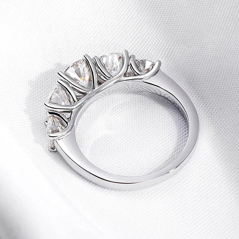 “18k plated 3.6CT moissanite ring, 5 stones, 925 silver, GRA certified wedding band.”