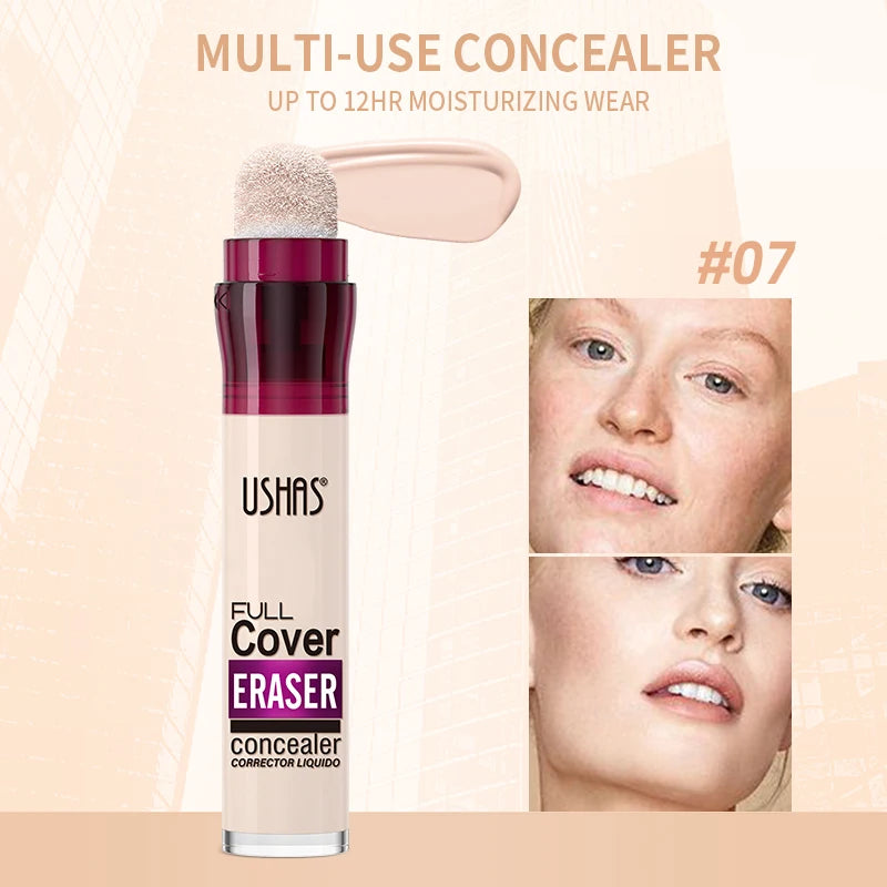 “Liquid concealer with sponge applicator, lightweight, moisturizing, multi-use, and long-lasting coverage.”