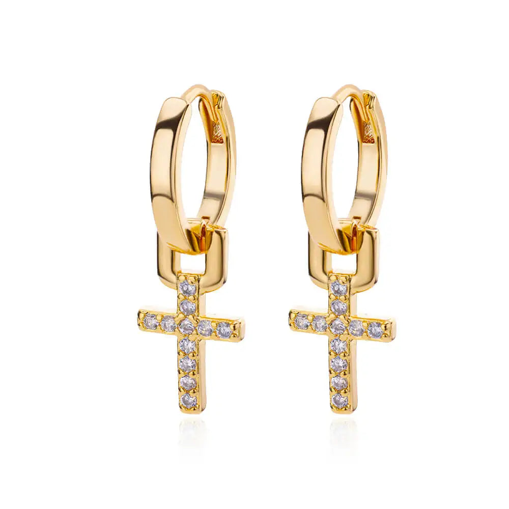 “Zircon Cross Dangle Earrings for Women, Stainless Steel, Trending Wedding Jewelry.”