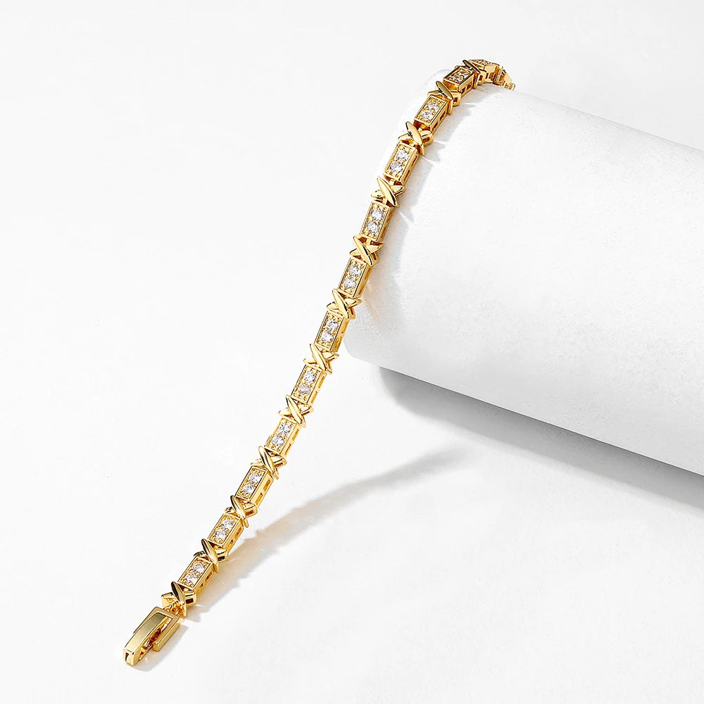 “Elegant X Cross Zirconia Charm Bracelet for Women and Men, Luxury Wedding Party Jewelry.”