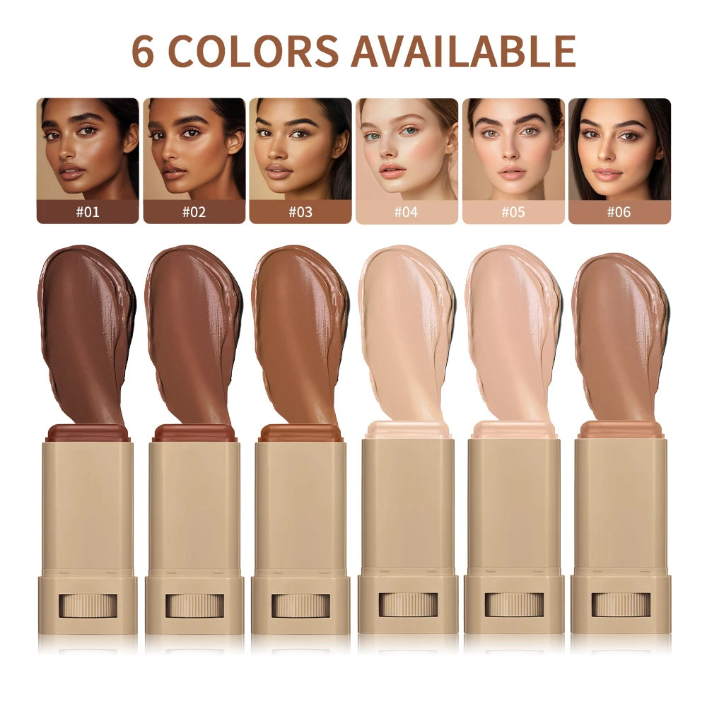 “Smooth Foundation Stick: High Coverage, Skin-Boosting Balm Serum, Travel-Friendly Bronze Tint.”