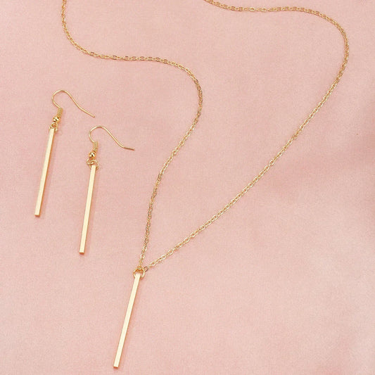 “Elegant Gold Stick Jewelry Set - Necklace & Earrings for Women.” - Dazzory