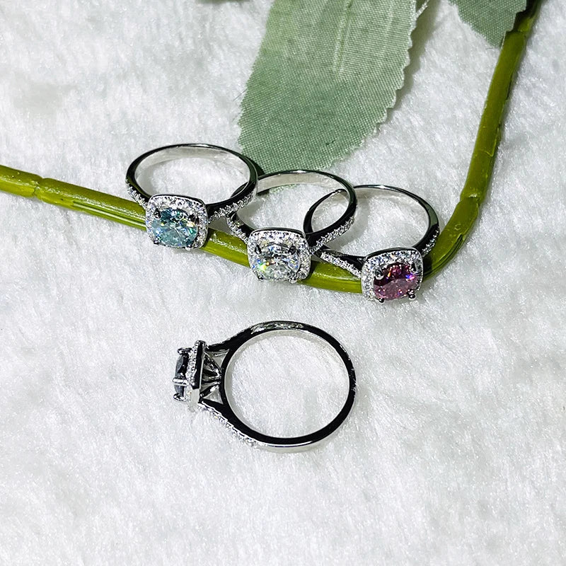“1-carat colored moissanite ring, 925 sterling silver, classic wedding jewelry.”