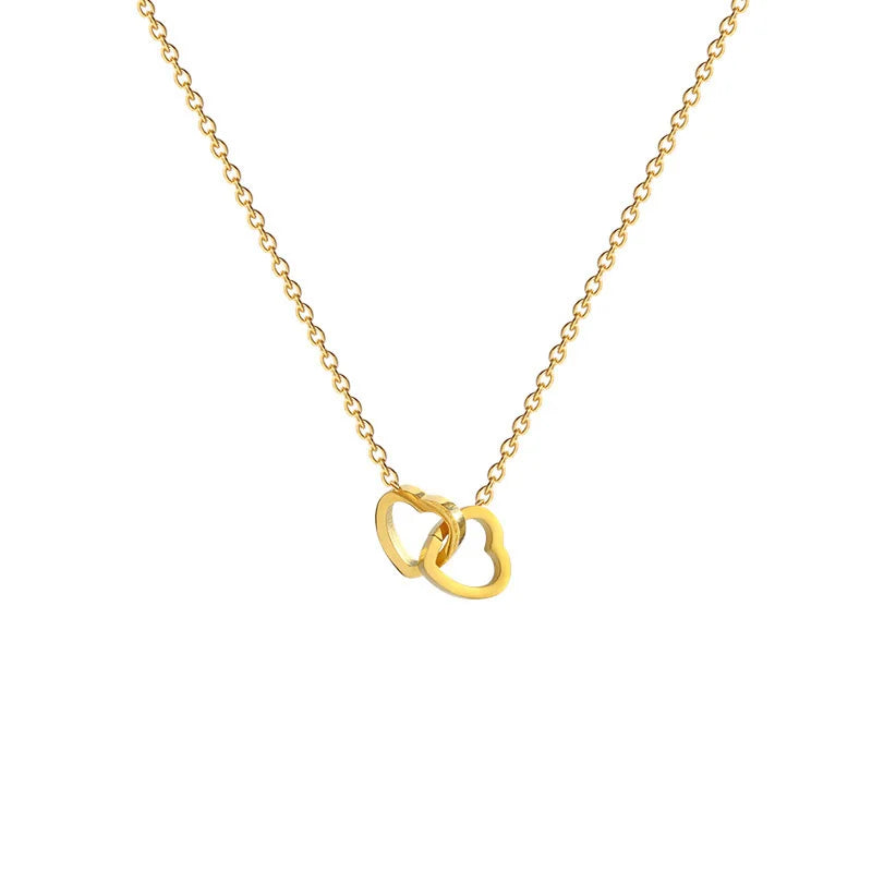 “Classic Double Heart Pendant Necklace – Gold Plated Stainless Steel, Fashion Jewelry for Women & Girls” - Dazzory