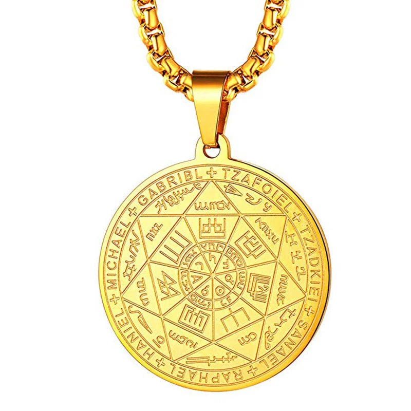 “Seven Archangels Amulet Stainless Steel Necklace - Seal of Solomon Protection Jewelry.”