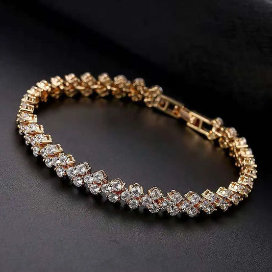 “Luxury Roman Crystal Chain Bracelets for Women, Trendy Rhinestone Charm Bangles”