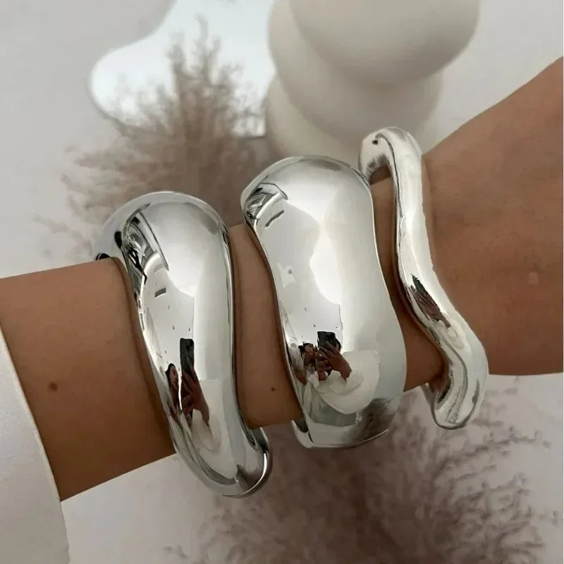 “Wide Cuff Bangles – Punk Gold & Silver Geometric Metal, Large Bracelets for Women ”