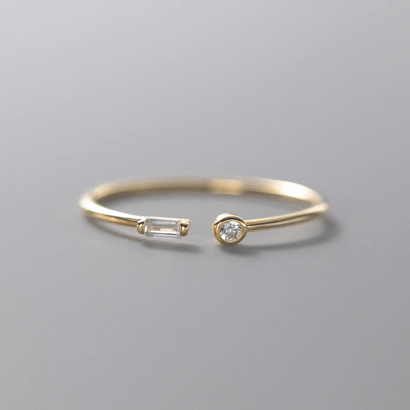 “925 sterling silver adjustable thin ring, clear CZ stones, 14k gold, elegant wedding jewelry.”