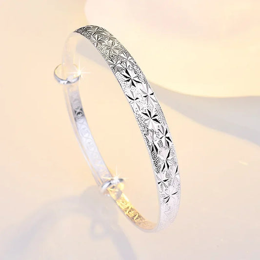 “925 silver romantic gypsophila star bangle, elegant women’s bracelet, perfect for parties and weddings.”