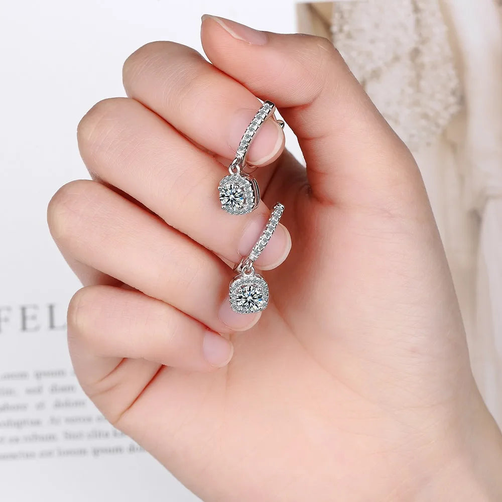 “2CT moissanite huggie hoop earrings, 925 sterling silver, elegant fine jewelry.”