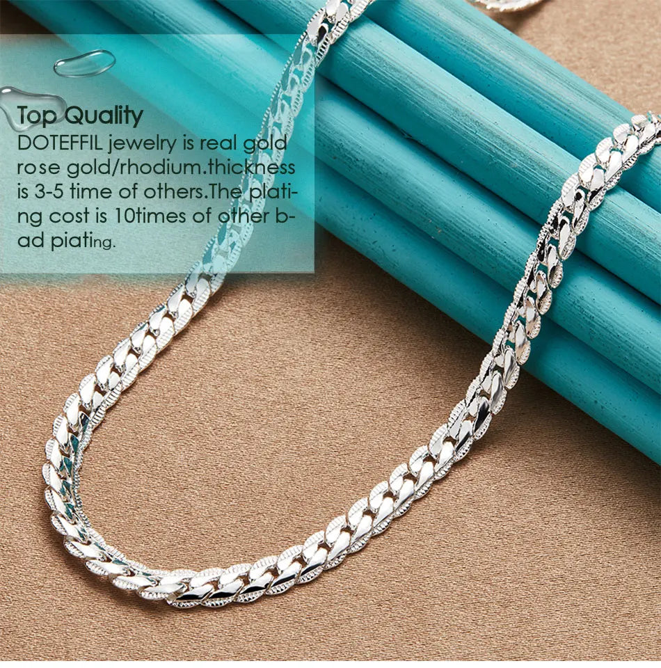 “925 Sterling Silver 6mm Side Chain Necklace - 16-24 Inch, Fashion Jewelry.”