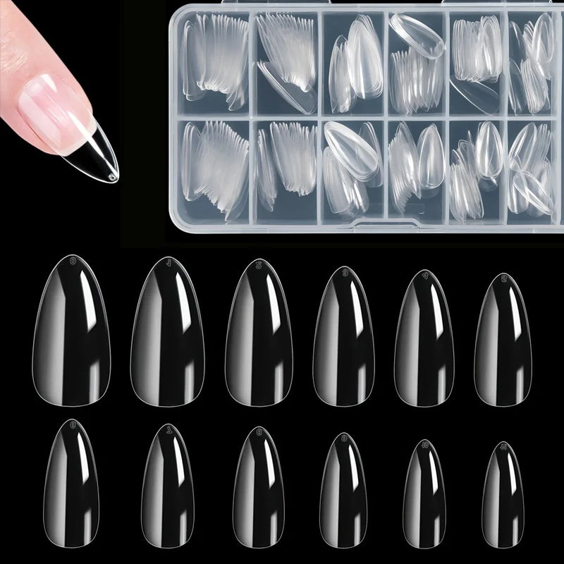 “240 Almond False Nail Tips Clear Matte, 12 Sizes, Perfect for DIY Manicure.”
