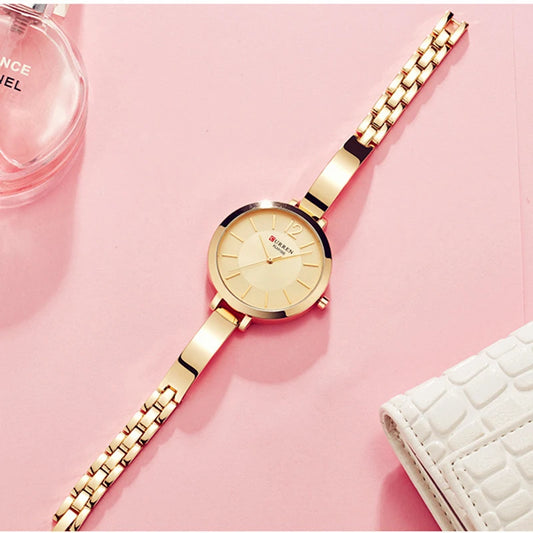 “Fashion Gold Women’s Watch, Stainless Steel, Ultra-Thin Quartz, Romantic Clock.”